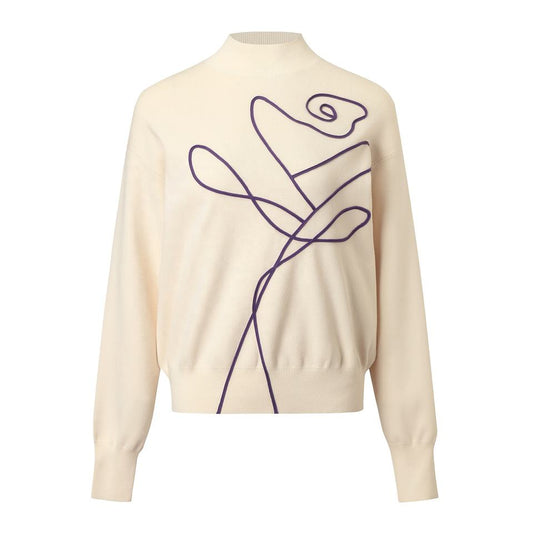 Pullover Sweater – Embroidered Design – Round Neckline – Elegant Everyday Style