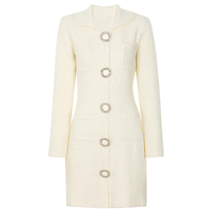 Kiara Van Hoef Embellished Button Tweed Mini Dress