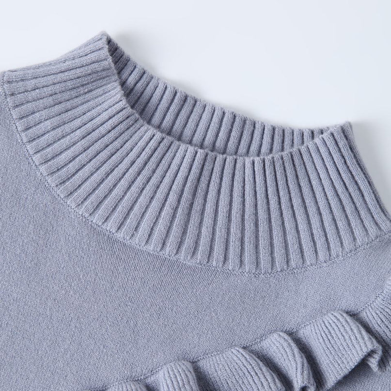 Pullover Sweater – Mock Neck – Ruffle Trim – Elegant Everyday Style