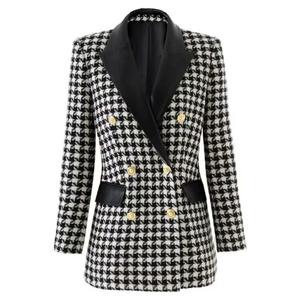Olivia Van Hoef Houndstooth Double-Breasted Blazer