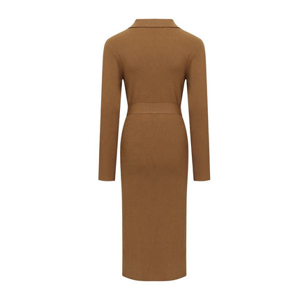 Shirt Dress – Knit Midi Design – Belted Waist – Elegant Modest Style