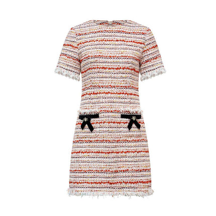 Mini Dress – Pink Tweed – Round Neckline – Elegant French Style