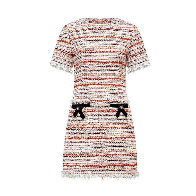 Mini Dress – Pink Tweed – Round Neckline – Elegant French Style