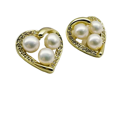 18K Gold Plated AAAA Freshwater Pearl Heart Stud Earrings