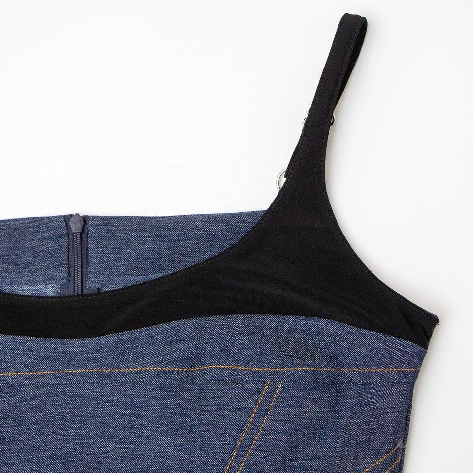 Bodycon Dress – Slim Fit Silhouette – Patchwork Denim Design – Strapless Style
