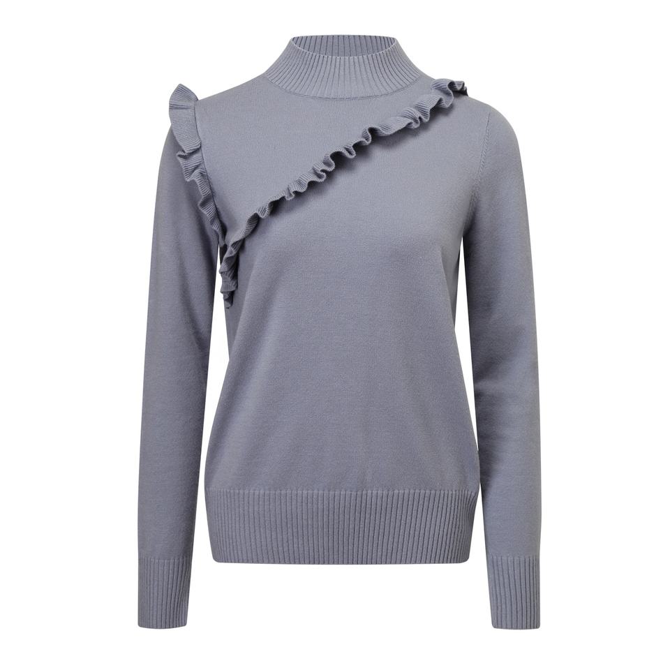 Pullover Sweater – Mock Neck – Ruffle Trim – Elegant Everyday Style