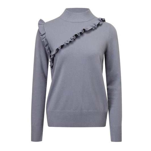 Pullover Sweater – Mock Neck – Ruffle Trim – Elegant Everyday Style