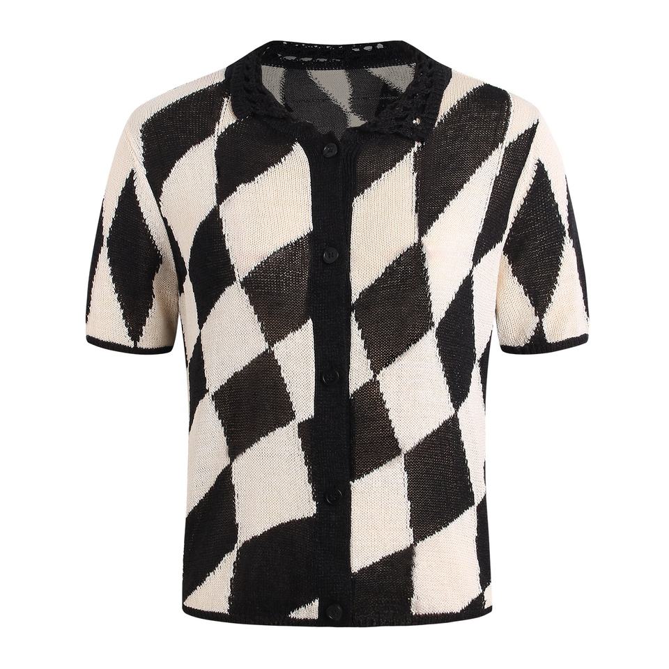 Sweater Top – Argyle Boho Design – Color Block Pattern – Chic Fall Style