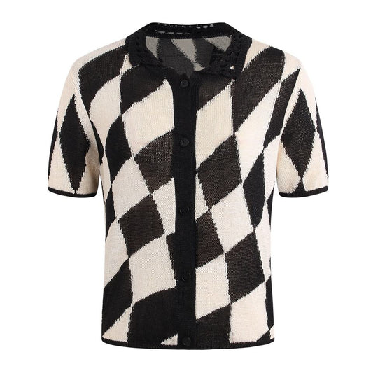Sweater Top – Argyle Boho Design – Color Block Pattern – Chic Fall Style