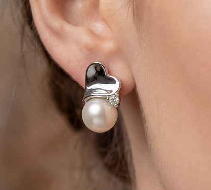 Akoya Saltwater Pearl Heart Stud Earrings 925 Silver