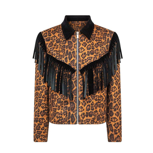 Coat – Western Luxury Style – Faux Suede Trim – Leopard Fringe Y2K Look