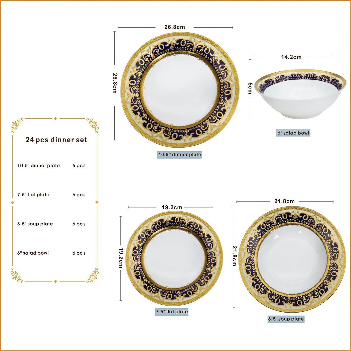 Luxury Porcelain Dinnerware & Tea Set – 24k Embossed – Service For 12 Jacqueline van Hoef