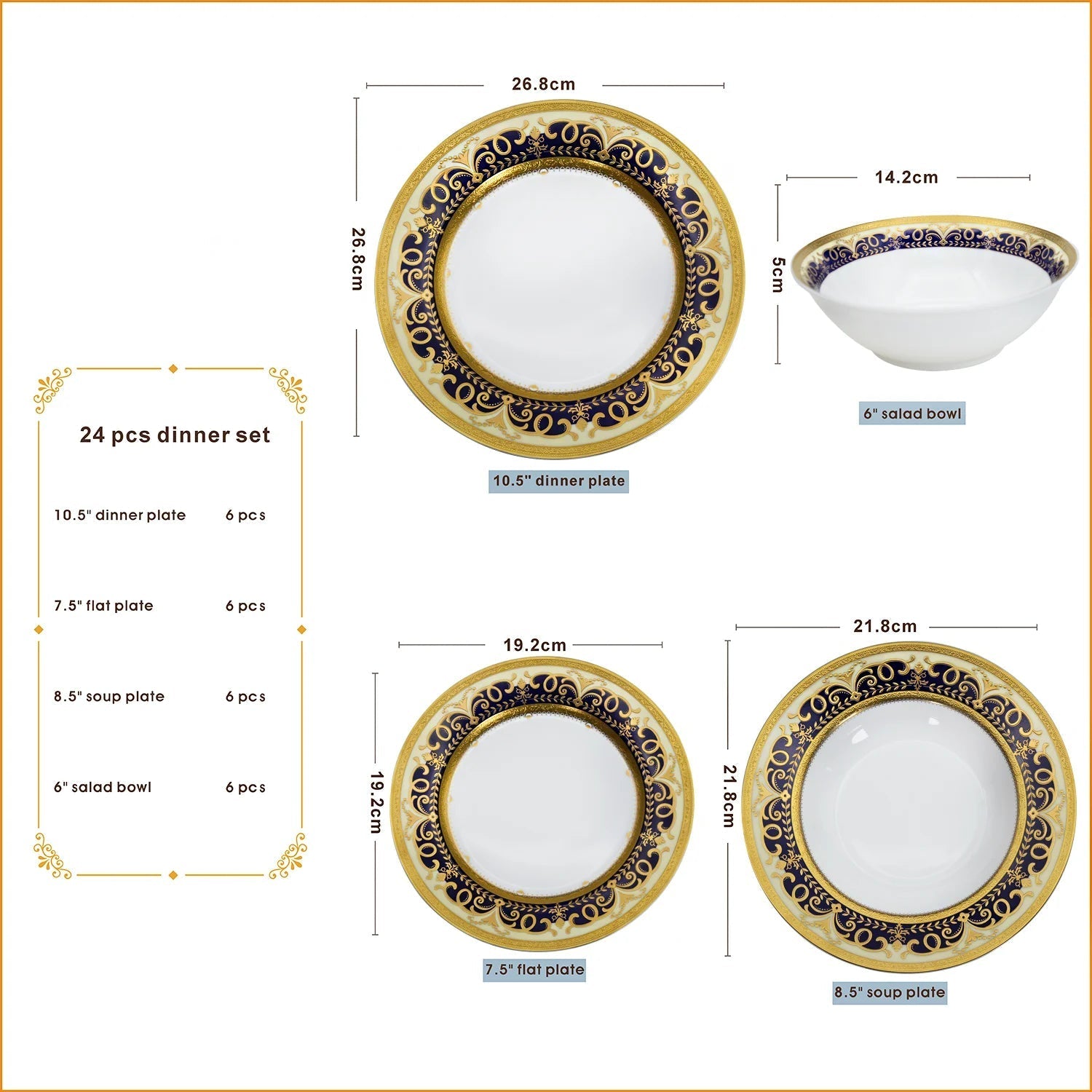 Luxury Porcelain Dinnerware & Tea Set – 24k Embossed – Service For 12 Jacqueline van Hoef