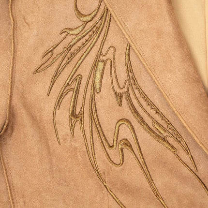 Suede Jacket – Embroidered Design – Lapel Collar – Vintage Luxury Style
