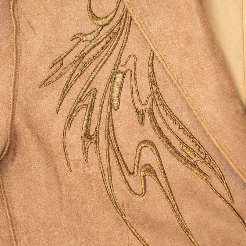 Suede Jacket – Embroidered Design – Lapel Collar – Vintage Luxury Style
