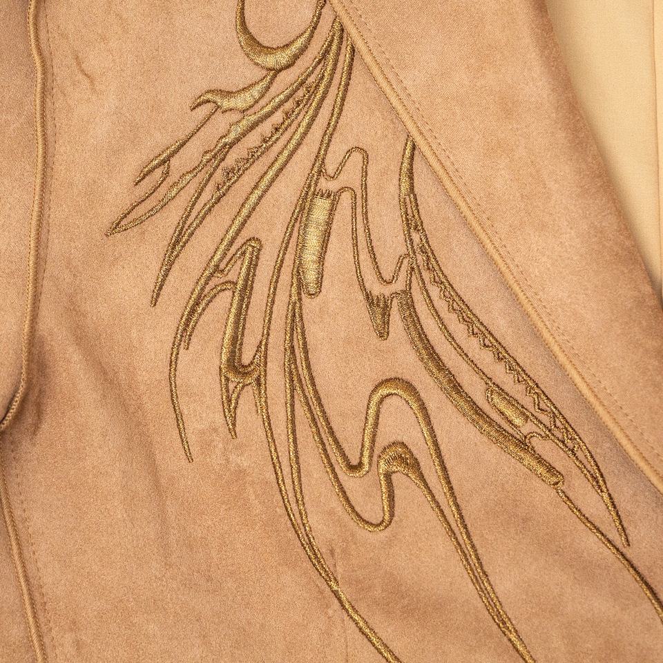 Suede Jacket – Embroidered Design – Lapel Collar – Vintage Luxury Style