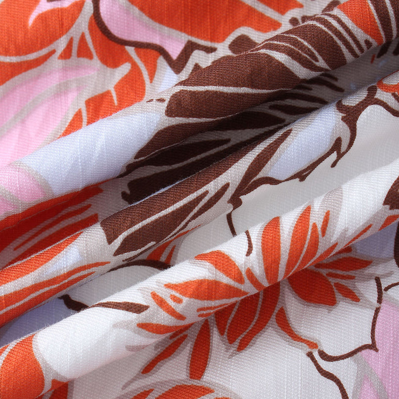 Maxi Dress – Red Floral Print – Round Neckline – Elegant A-Line Style