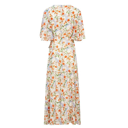 Maxi Dress – Floral Print – Crossover V-Neck – Bohemian Dinner Style