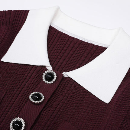 Marina Van Hoef Contrast-Collar Ribbed Midi Dress