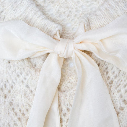 Knit Top – Vintage Bow Design – Hollow Mohair Knit – Elegant Winter Style