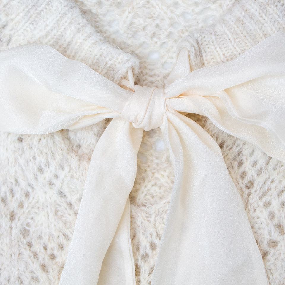 Knit Top – Vintage Bow Design – Hollow Mohair Knit – Elegant Winter Style