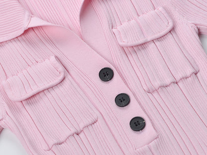 Chic A-Line Polo Dress with Button Detail & Pockets in Pink