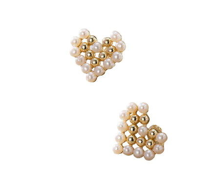 14K Gold Plated 925 Silver AAAA Freshwater Pearl Heart Stud Earrings