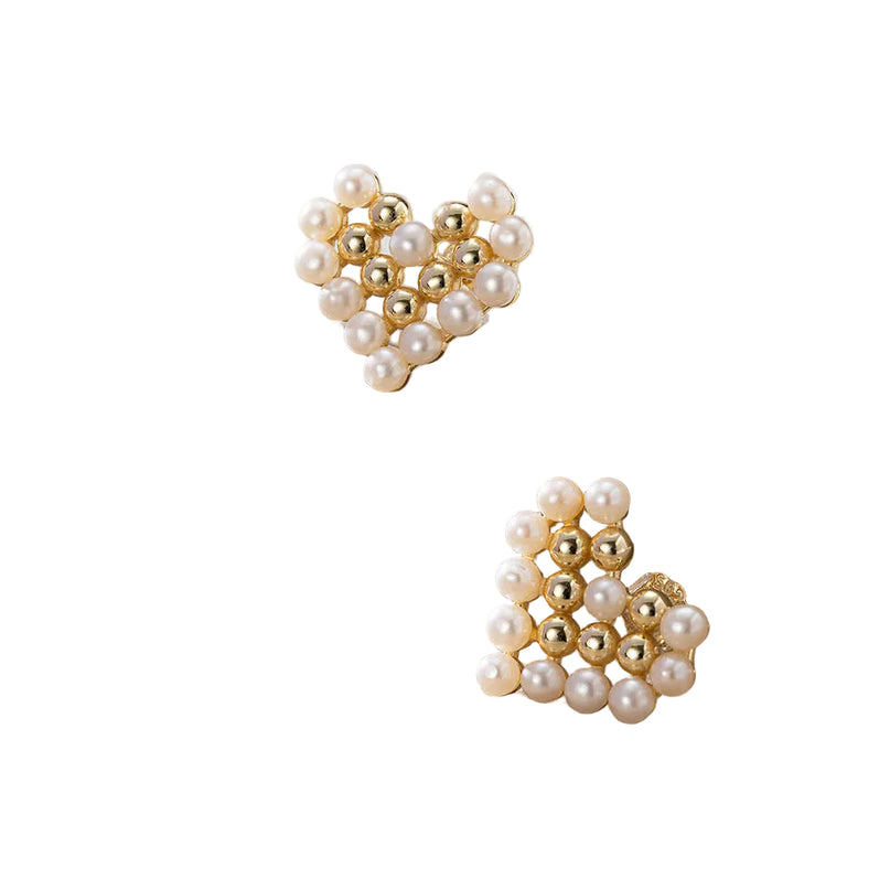 14K Gold Plated 925 Silver AAAA Freshwater Pearl Heart Stud Earrings
