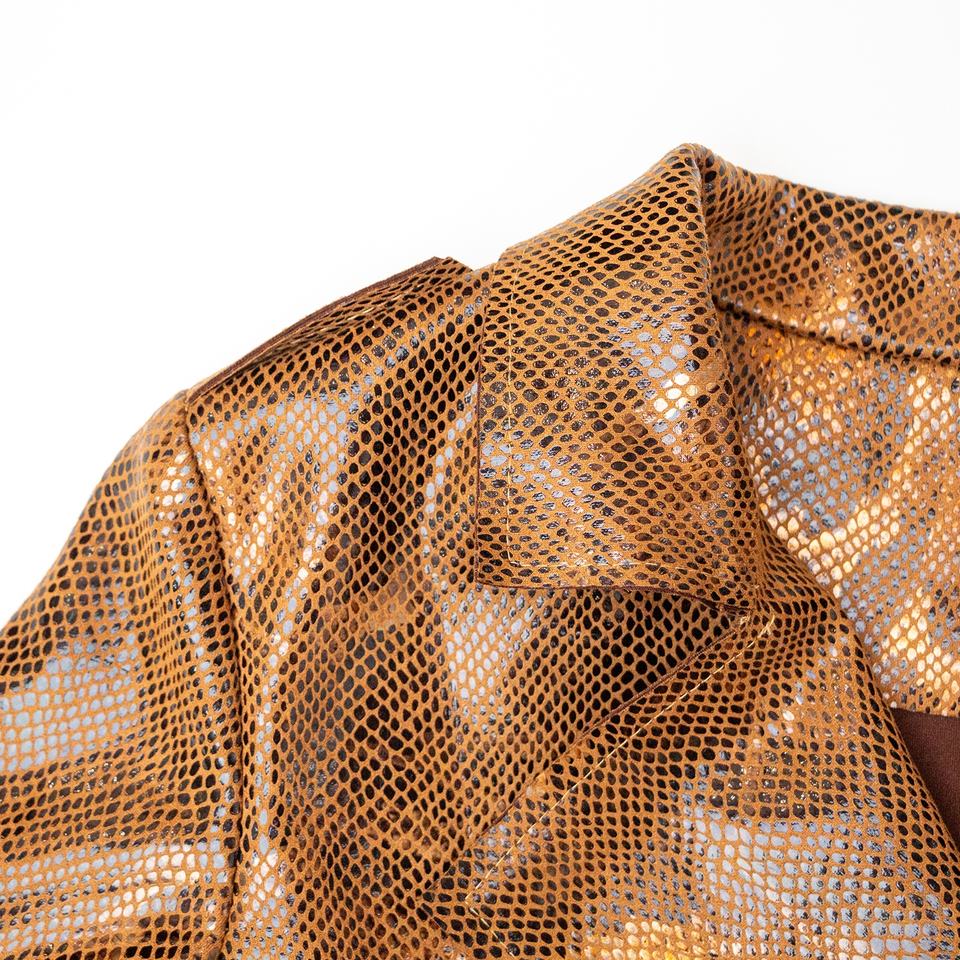 Trenchcoat – Snake Print Leather Look – Belted Design – Luxury Winter Style