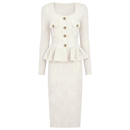 Elodie Van Hoef Ribbed Peplum Midi Dress
