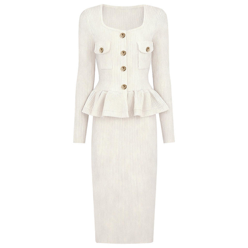 Elodie Van Hoef Ribbed Peplum Midi Dress