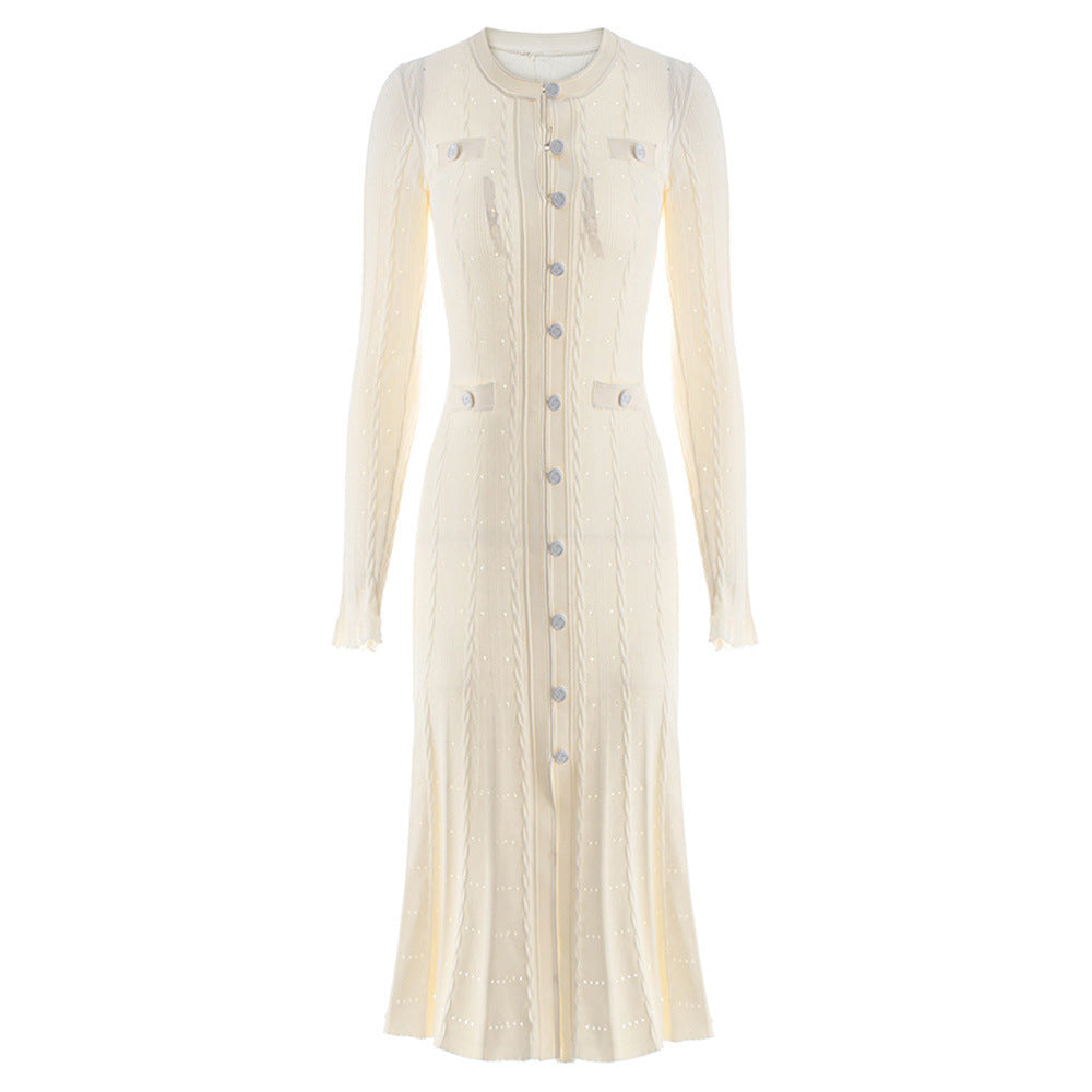 Classic Button-Down Cable Knit Top in white