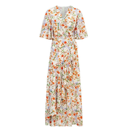 Maxi Dress – Floral Print – Crossover V-Neck – Bohemian Dinner Style