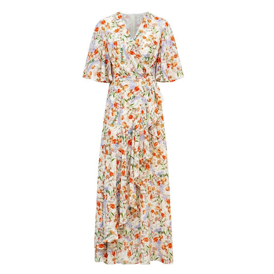Maxi Dress – Floral Print – Crossover V-Neck – Bohemian Dinner Style
