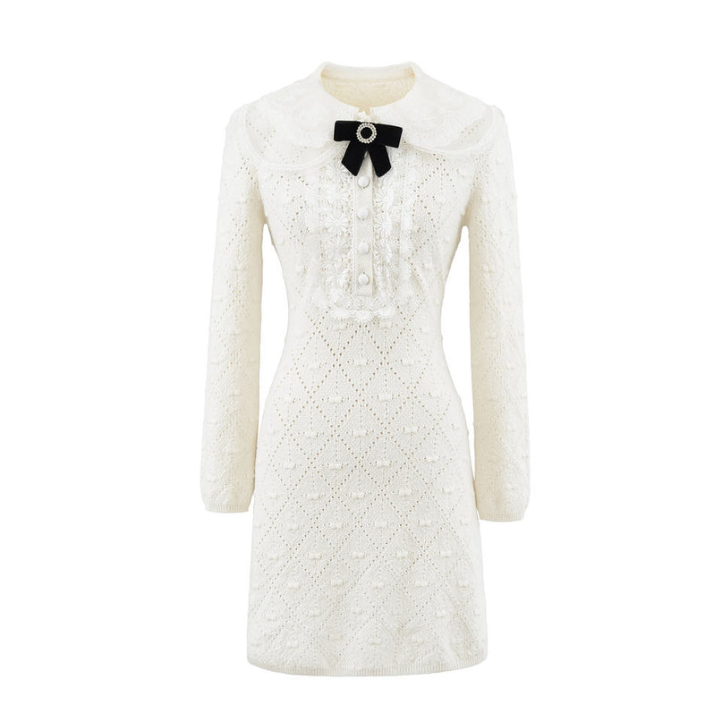 Freya Van Hoef Lace-Knit Bow Mini Dress