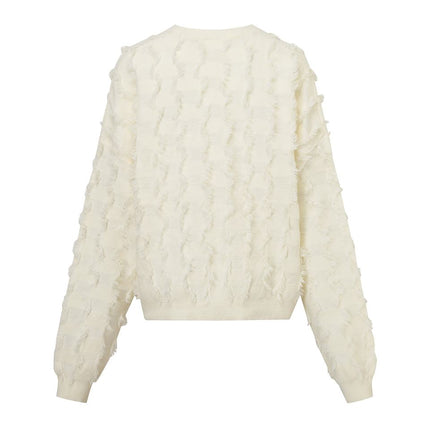 Pullover Sweater – Fluffy Jacquard Knit – Fringe Tassel Design – Chic Spring Style