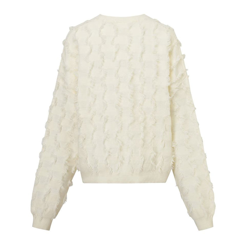 Pullover Sweater – Fluffy Jacquard Knit – Fringe Tassel Design – Chic Spring Style