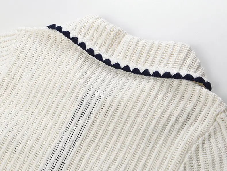 Tessa Van Hoef Contrast-Trim Knit Peplum Top