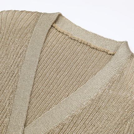 Nora Van Hoef Shimmer Knit Cardigan And Flared Mini Skirt Set