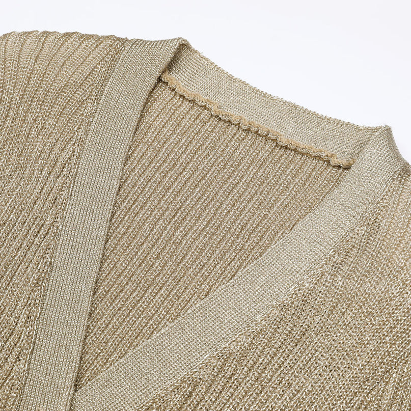 Nora Van Hoef Shimmer Knit Cardigan And Flared Mini Skirt Set