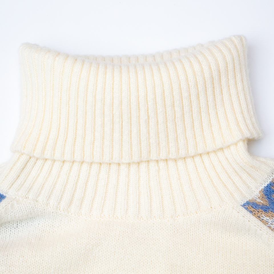 Roll Neck Sweater – Nordic Jacquard Knit – Paisley Pattern – Vintage Style