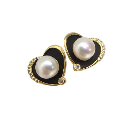 18K Gold Plated AAAAA Freshwater Pearl Heart Stud Earrings
