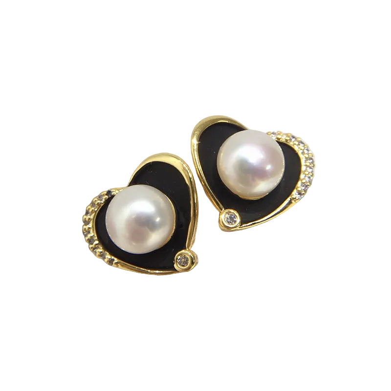 18K Gold Plated AAAAA Freshwater Pearl Heart Stud Earrings