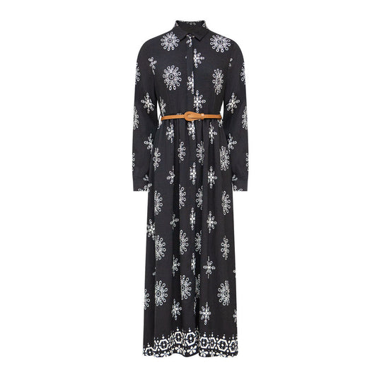 Maxi Dress – Button-Down Design – Floral Embroidery – Vintage Chic Style