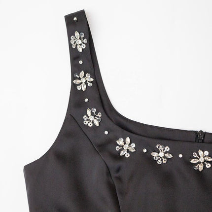 Evening Dress – Black Mermaid – Square Neckline – Elegant Midi Style