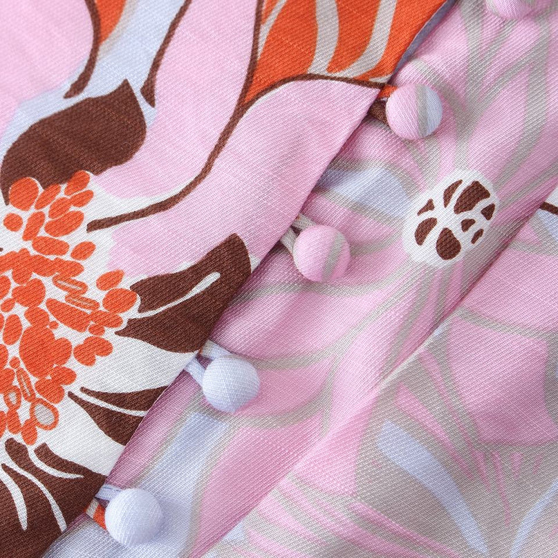 Maxi Dress – Red Floral Print – Round Neckline – Elegant A-Line Style