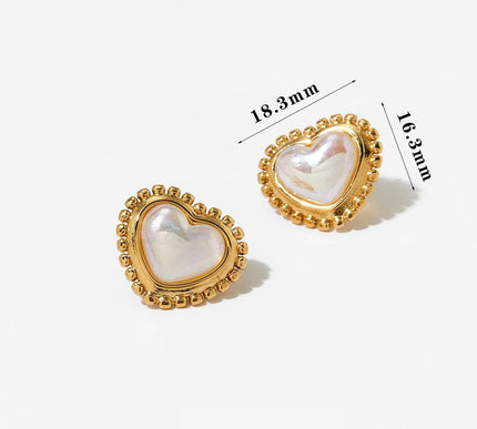 Heart Pearl Stud Earrings Stainless Steel Gold Plated