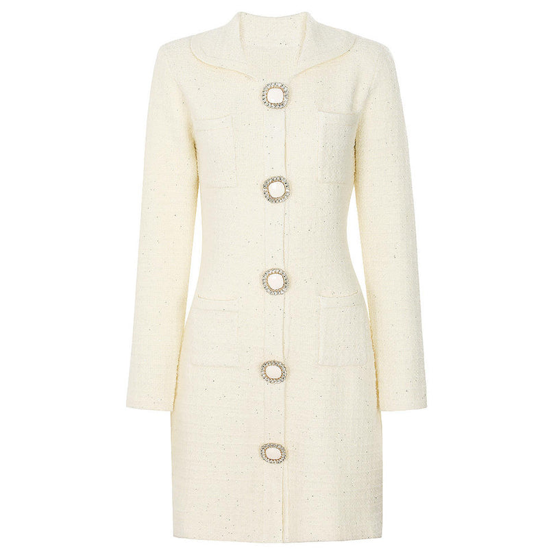 Kiara Van Hoef Embellished Button Tweed Mini Dress