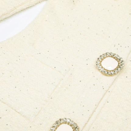 Kiara Van Hoef Embellished Button Tweed Mini Dress