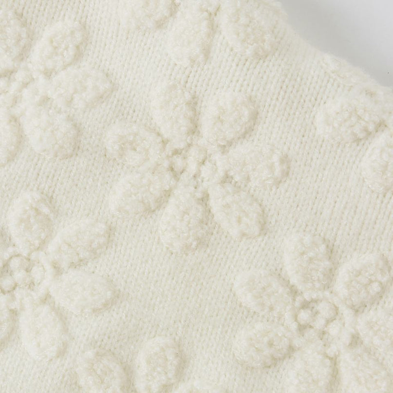 Sweater – Ivory Floral Jacquard – Chunky Knit – Premium Vintage Style